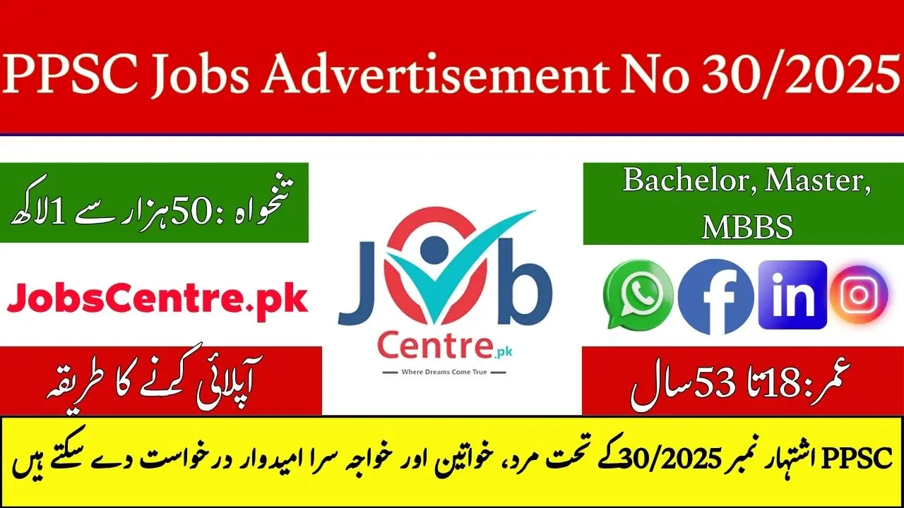 PPSC Ads 30 Jobs Online Apply