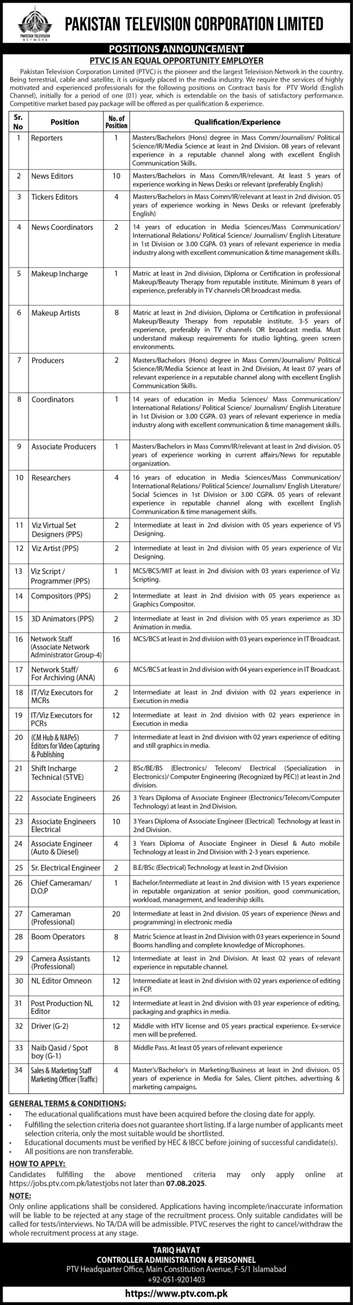 PTVC Recruitment 2025 Advertisement