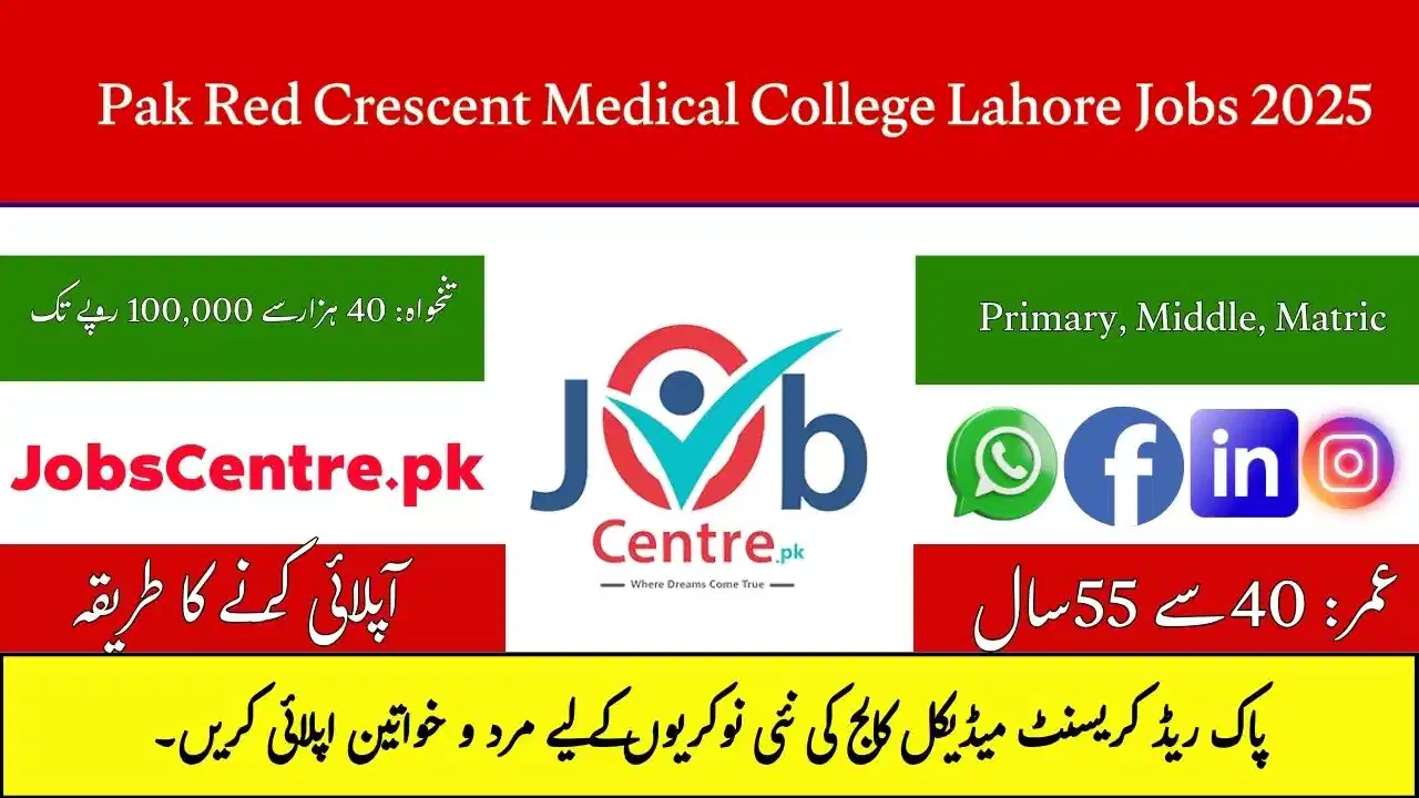 Pak Red Crescent Medical College Lahore Jobs 2025