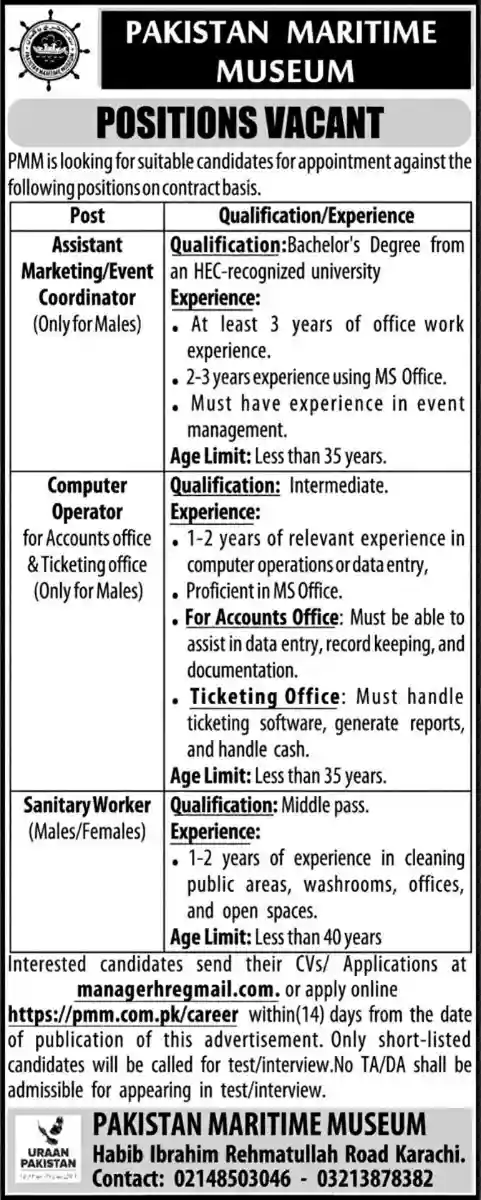 Pakistan Maritime Museum Jobs July 2025 ad