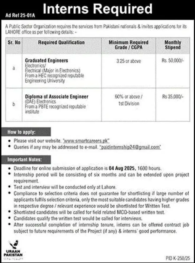 SUPARCO Internship 2025 Advertisement