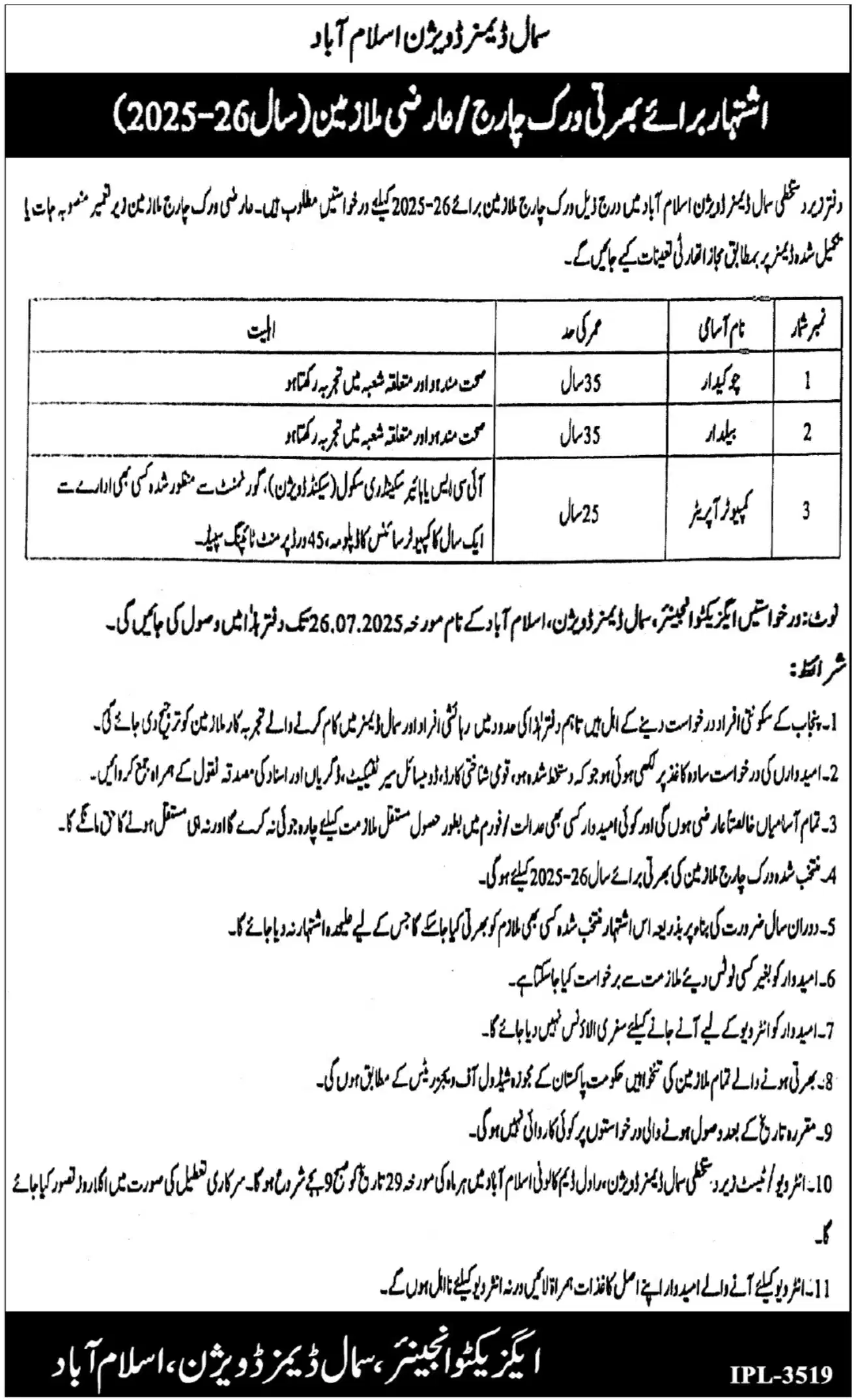Irrigation Department Jobs 2025 Advertisement
