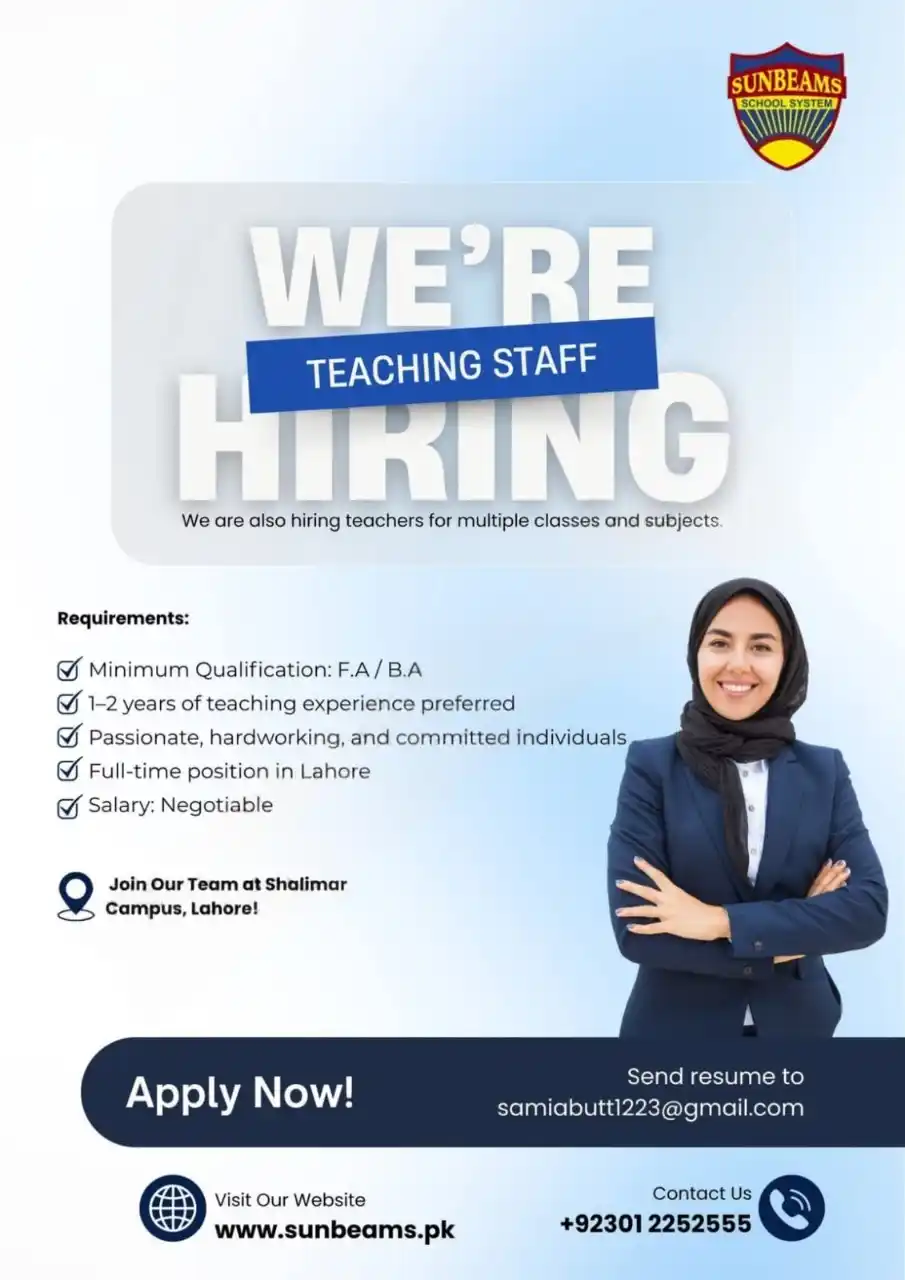Sunbeams School Jobs 2025 Advertisement