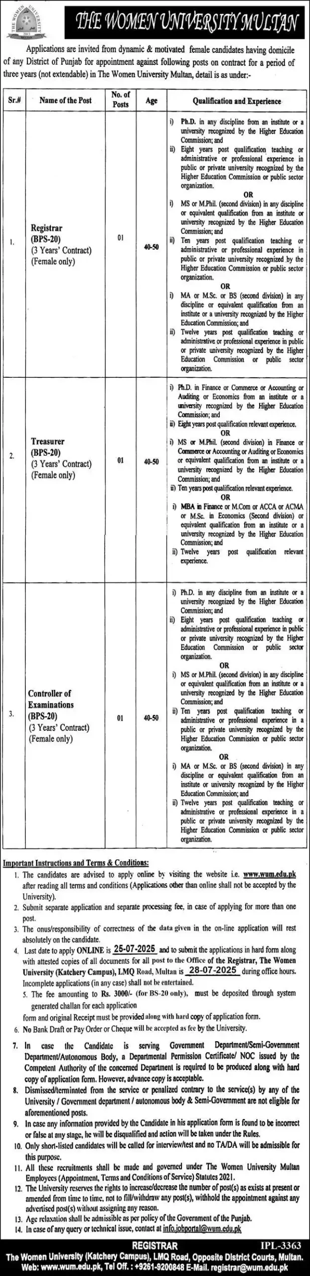WUM Multan Jobs 2025 