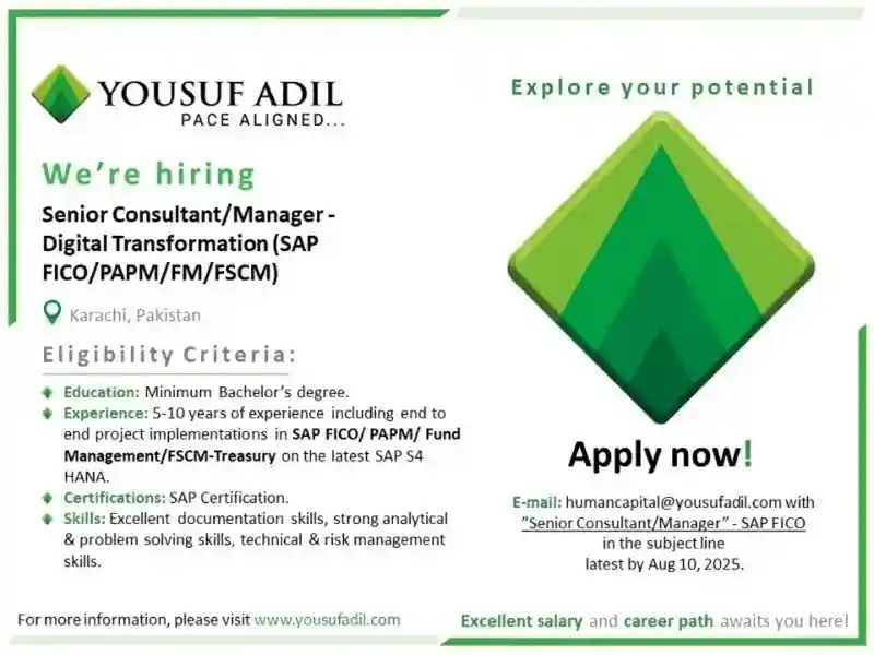 Yousuf Adil Chartered Accountants Jobs Associate Financial Advisory 2025 ad