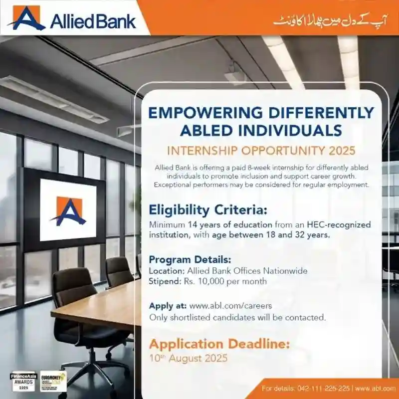 Allied Bank Limited ABL Internship August 2025 Advertisement