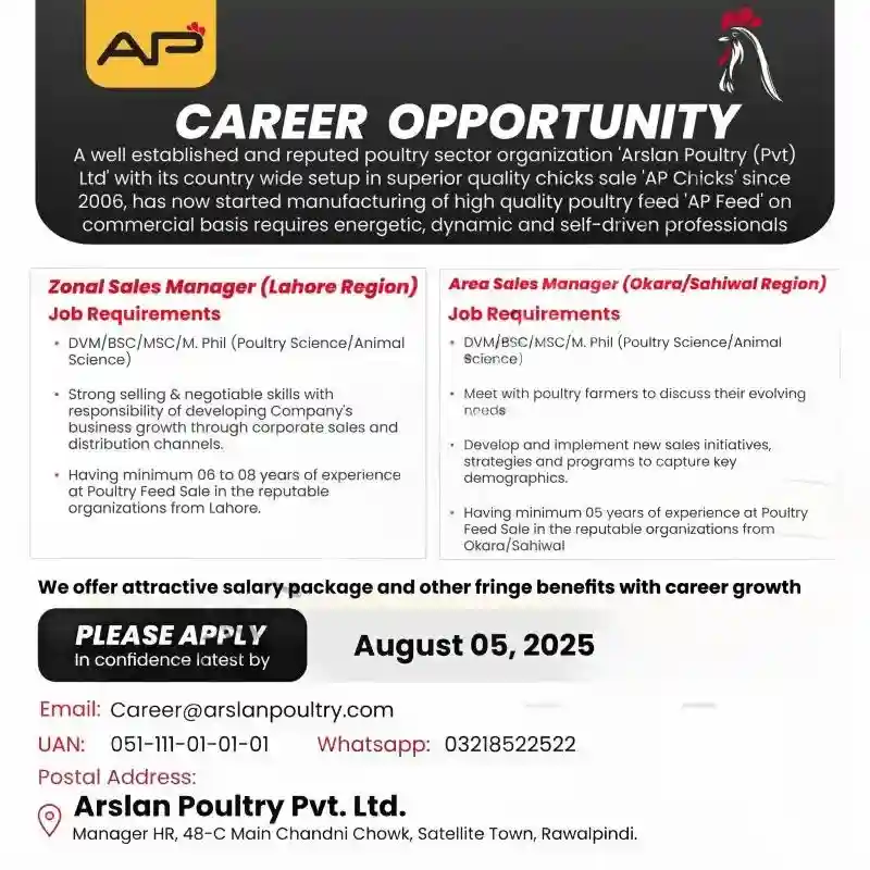 Arslan Poultry Jobs August 2025 ad