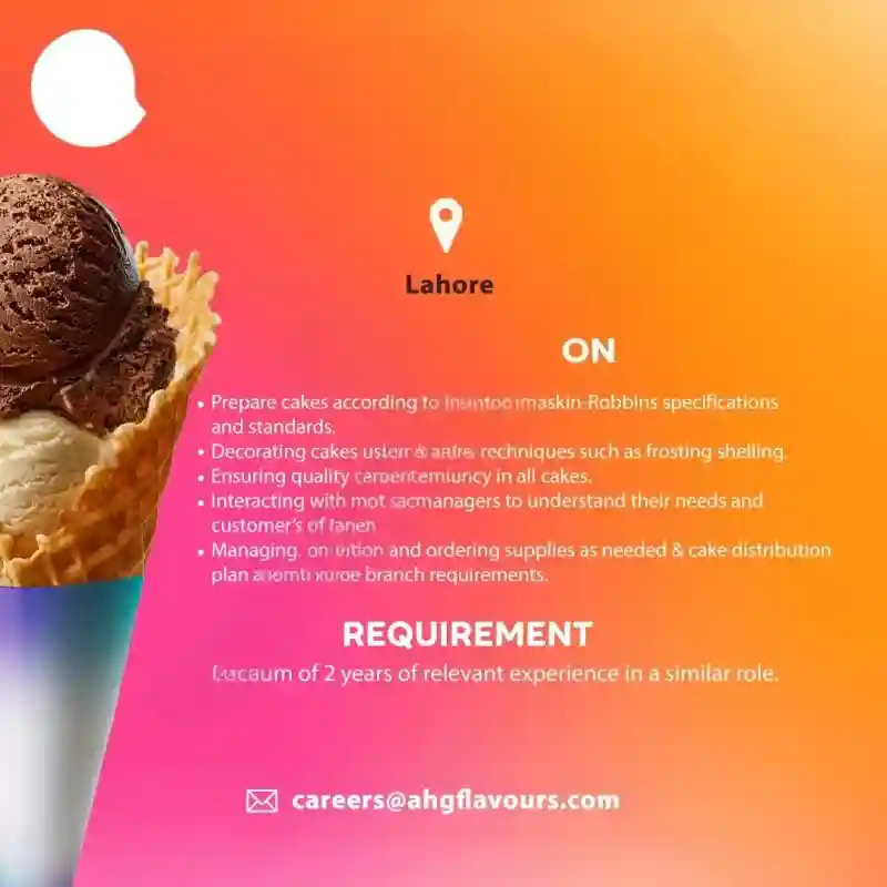 Baskin Robbins BR Pakistan Jobs Cake Maker 2025 ad