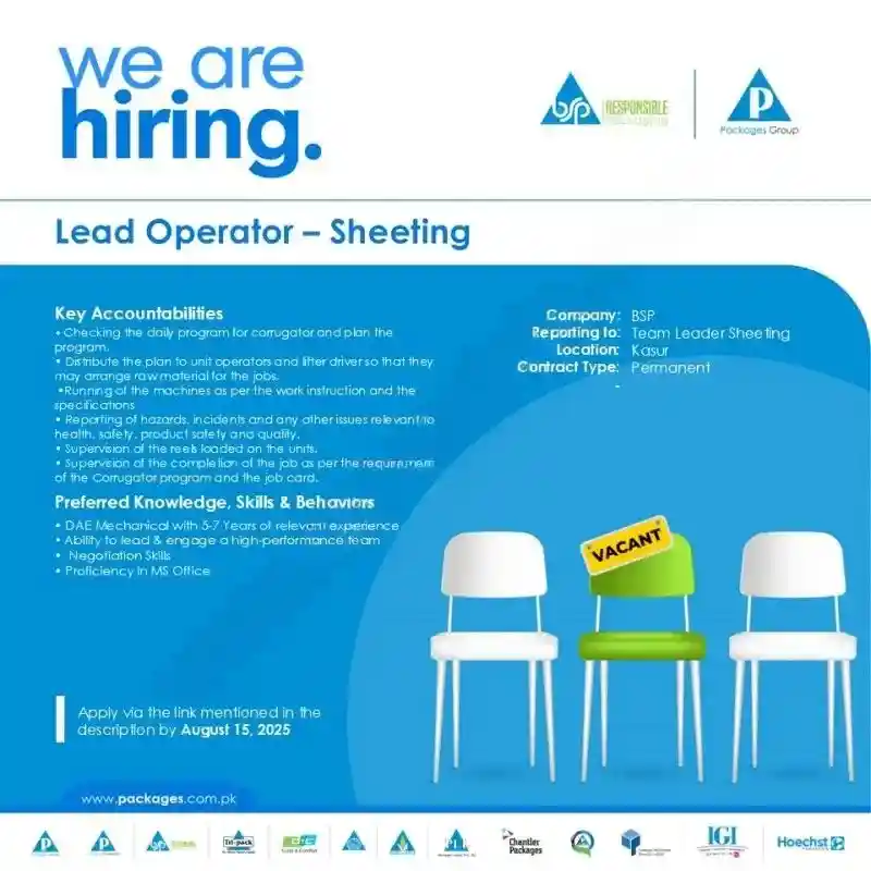 Bulleh Shah Packaging Jobs Lead Operator Sheeting 2025 ad