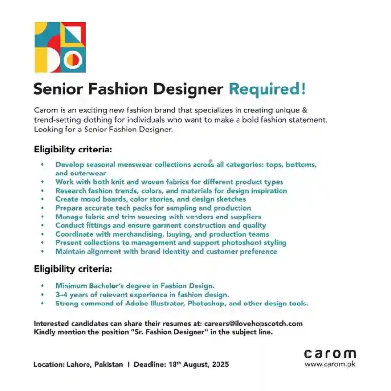 Carom Jobs Senior Fashion Designer 2025