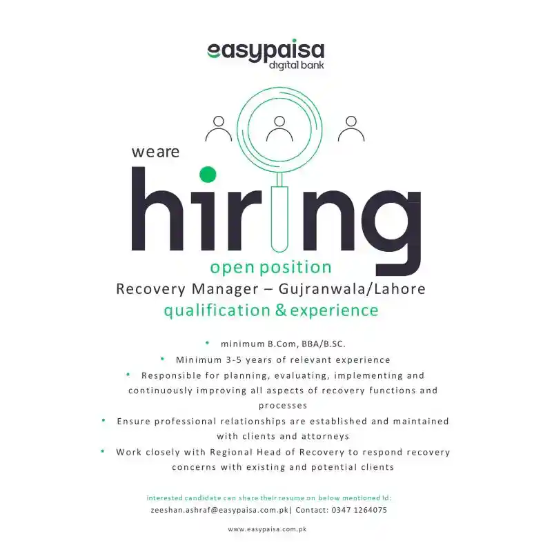 Easy Paisa Digital Bank Jobs Recovery Manager 2025 ad