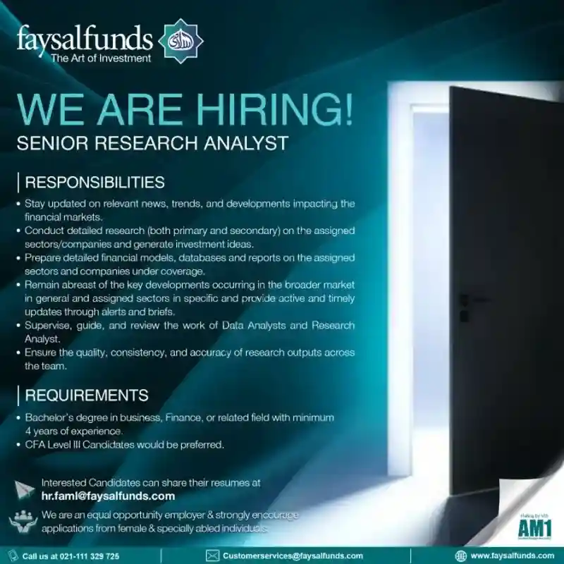 Faysal Funds Jobs Sr Research Analyst 2025 ad