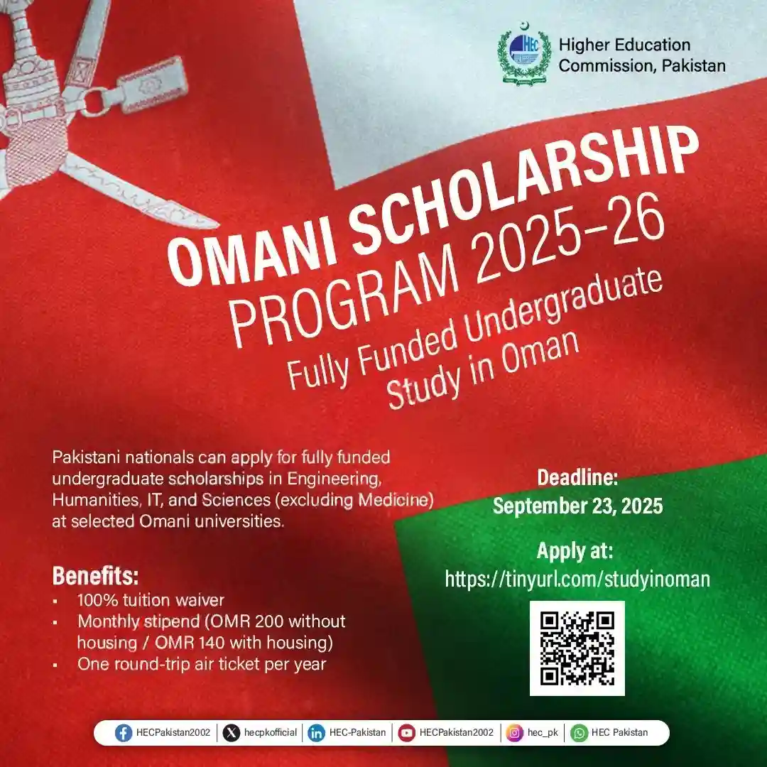 Fully Funded Scholarships in Oman for Pakistani Students 2025 ad