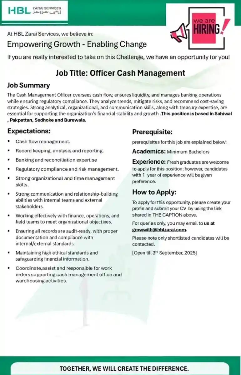 HBL Zarai Services Limited Jobs 2025 ad