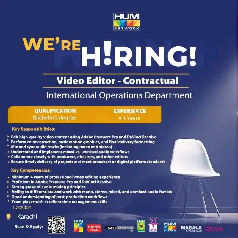 HUM Network Jobs Video Editor 2025 ad
