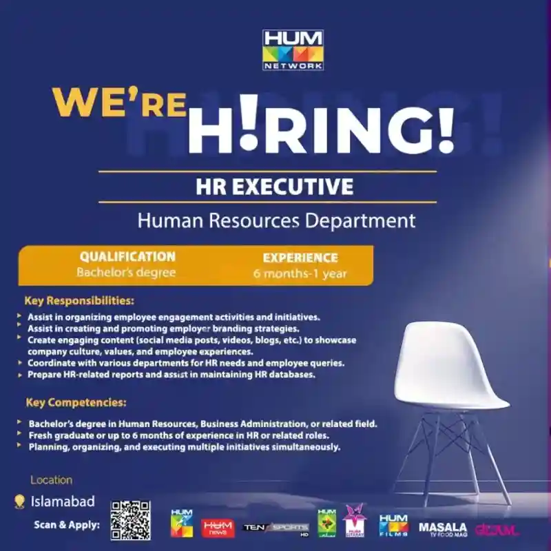 HUM Tv Network Jobs HR Executive 2025 ad