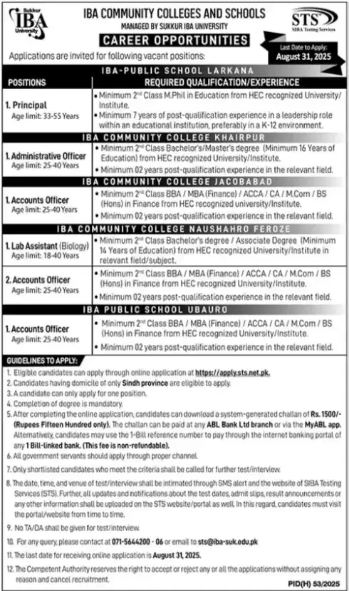 IBA Careers 2025 Advertisement: