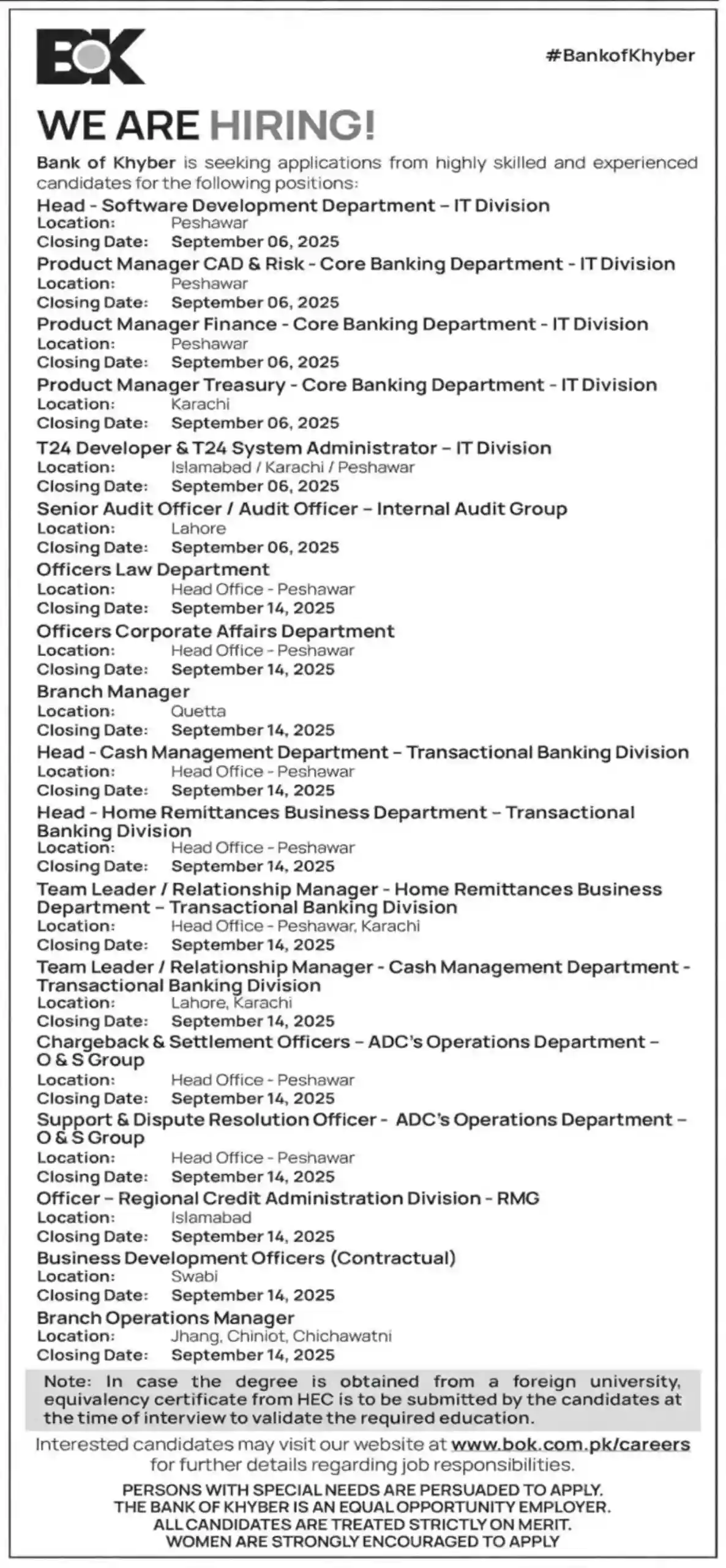 Latest Bank of Khyber Jobs 2025 ad