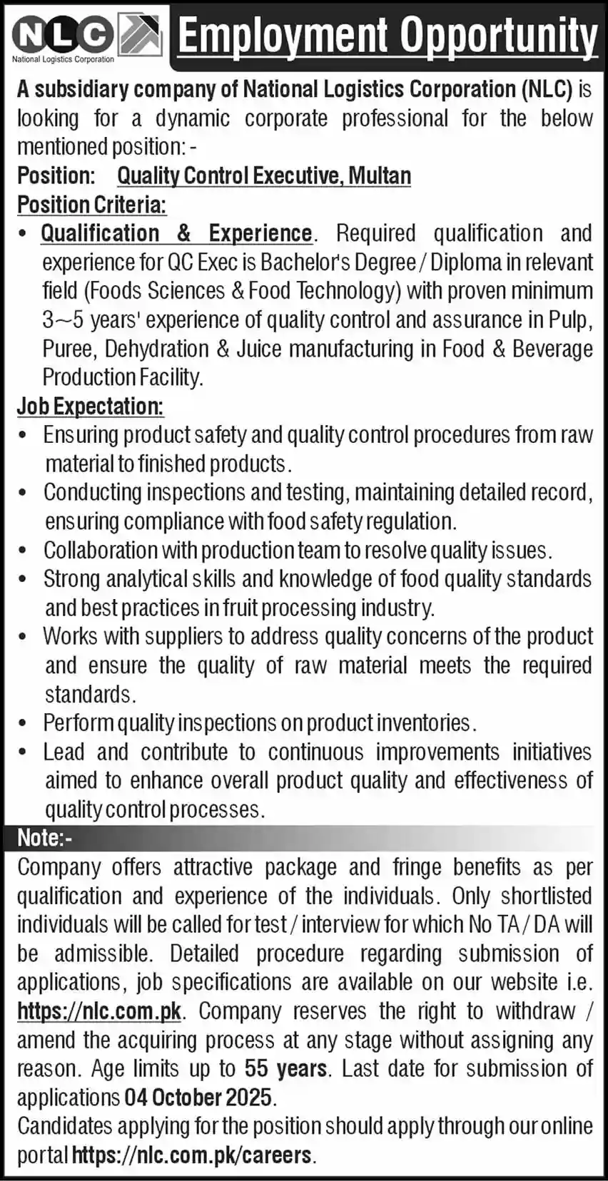 NLC Jobs In August 2025 Advertisement