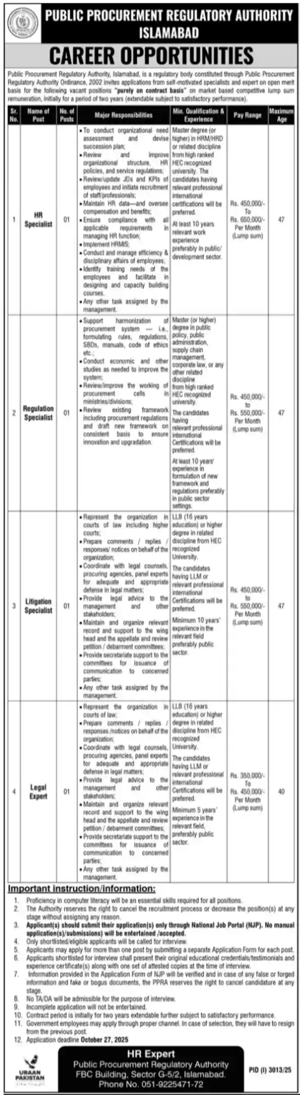 www.ppra.org.pk Jobs 2025 Today Advertisement