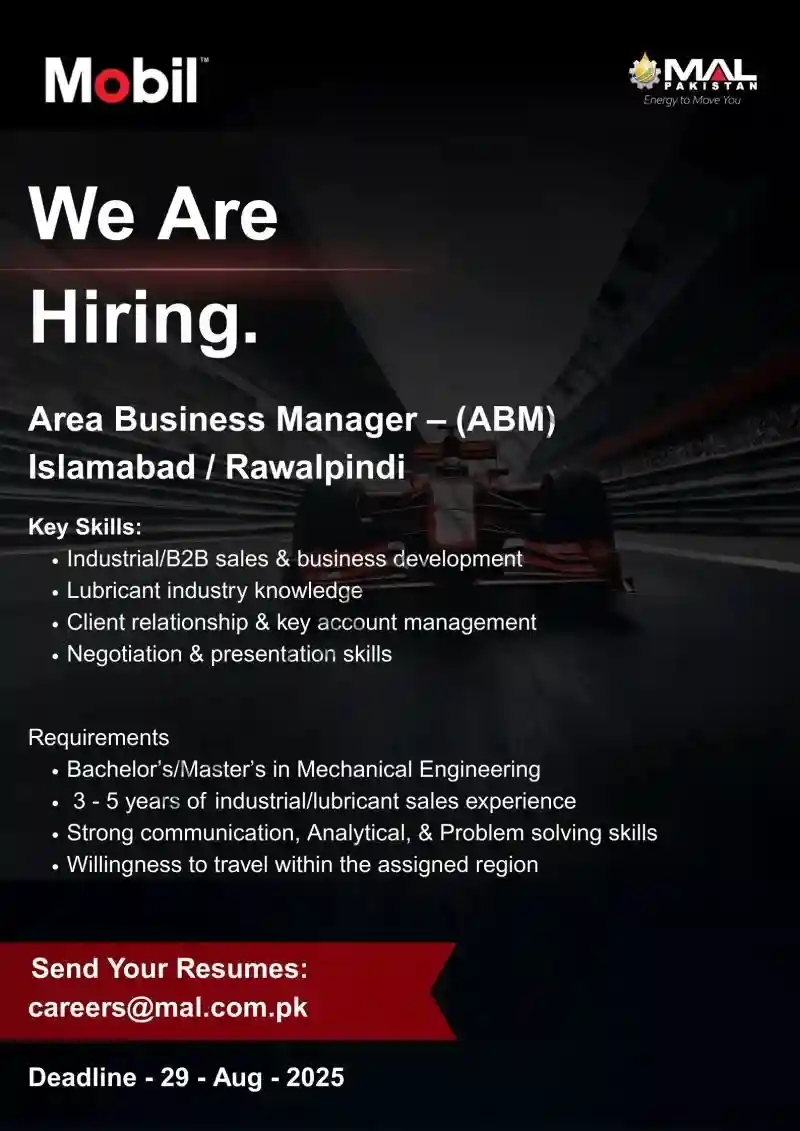 MAL Pakistan Jobs Area Business Manager ABM 2025 ad