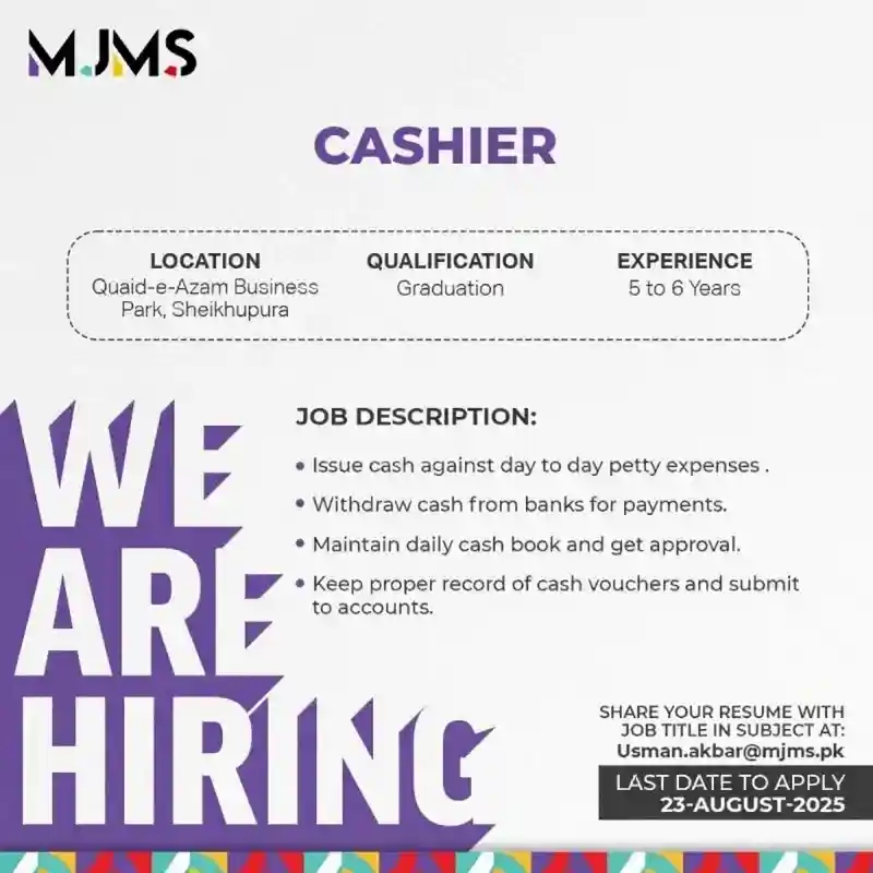 MJMS Cashier Jobs August 2025 ad