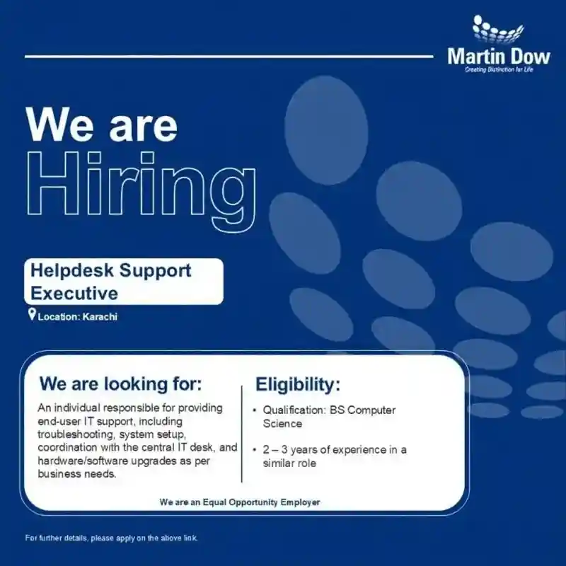 Martin Dow Limited Jobs Helpdesk Support Executive 2025 ad