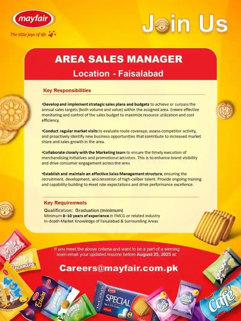 Mayfair Pakistan Jobs Area Sales Manager 2025 ad