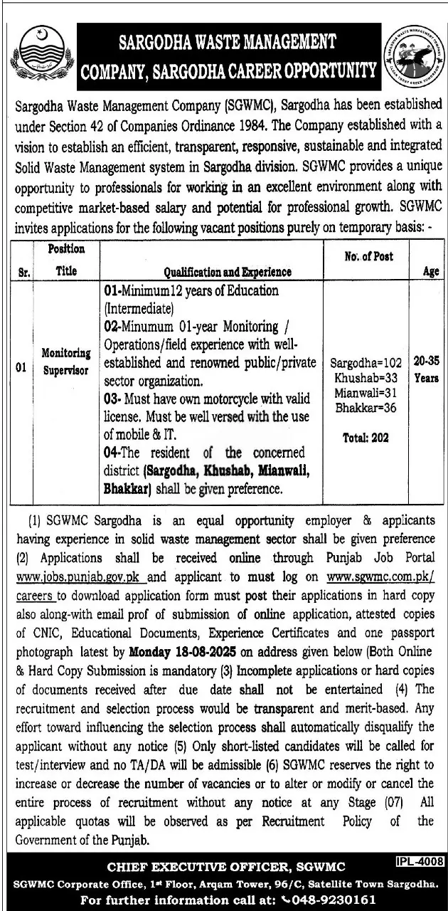 Monitoring Supervisor Jobs at SWMC 2025 Advertisement