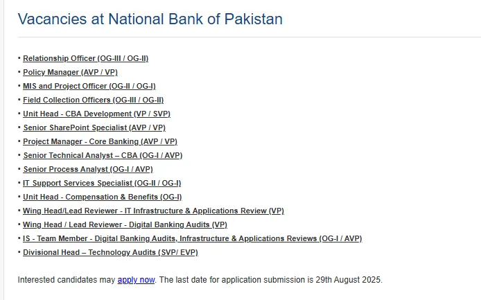 NBP Careers 2025 Latest Advertisement