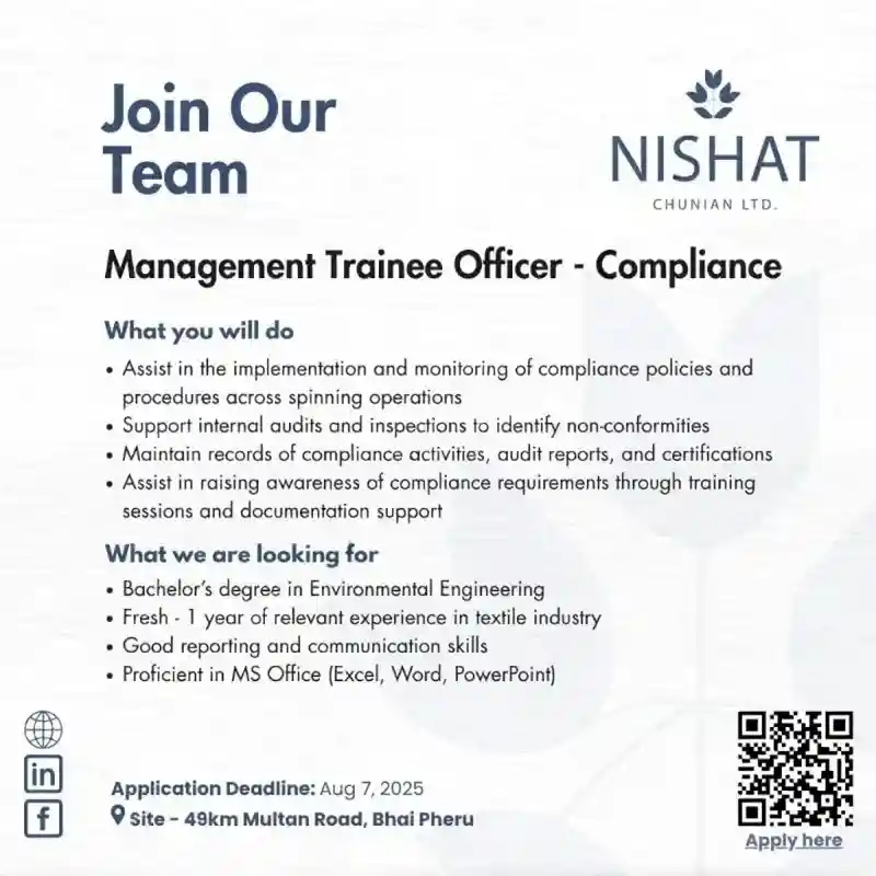 Nishat Chunian Ltd Jobs Management Trainee Officer Compliance 2025 ad