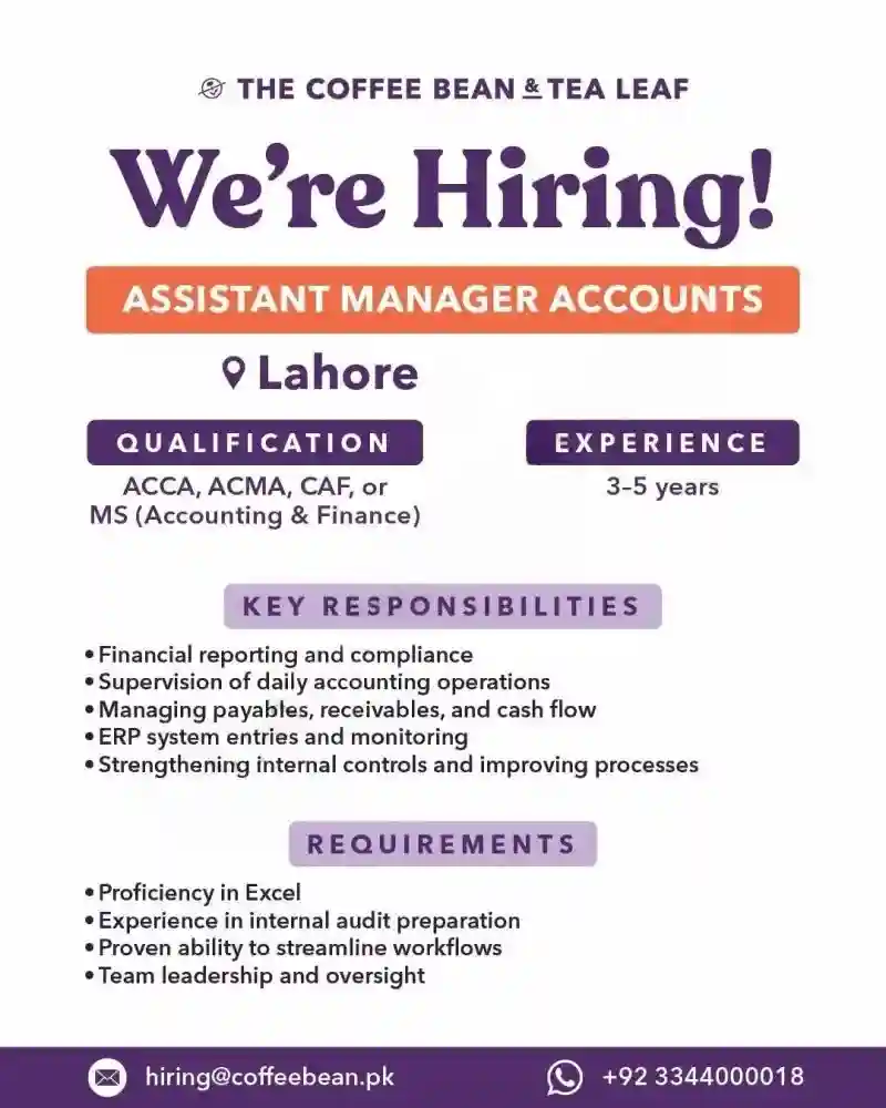 The Coffee Bean & Tea Leaf Pakistan Jobs Assistant Manager Accounts 2025 ad