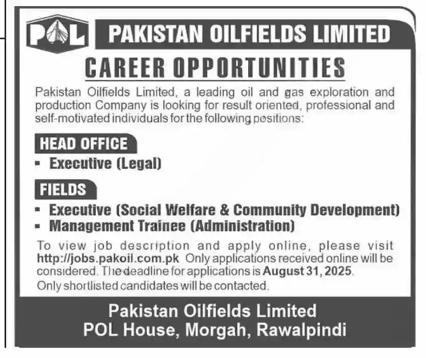 kpk Pakistan Oilfields Limited POL Jobs 2025 Advertisement