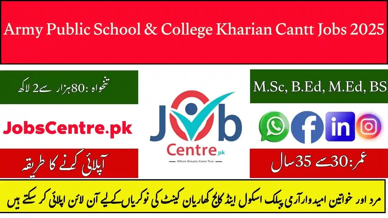 Army Public School & College Kharian Cantt Jobs 2025