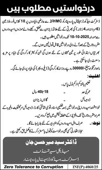 District Headquarter Hospital Bhera Jobs 2025 ad