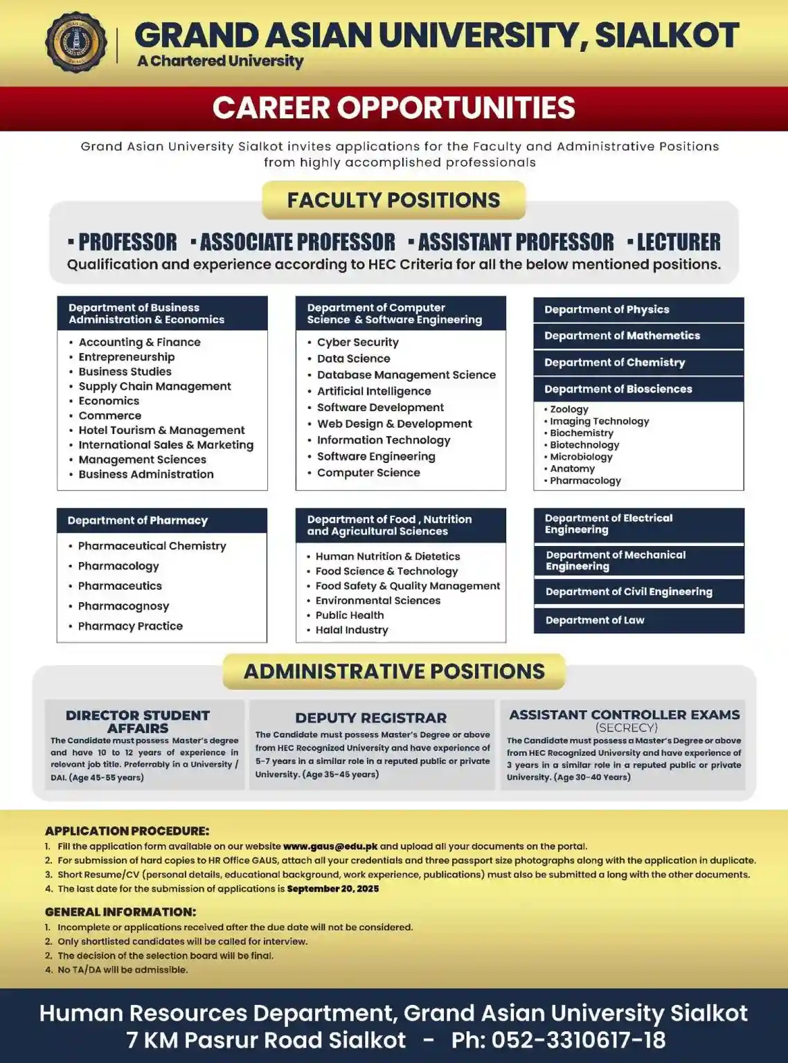 Grand Asian University Sialkot Jobs 2025 ad