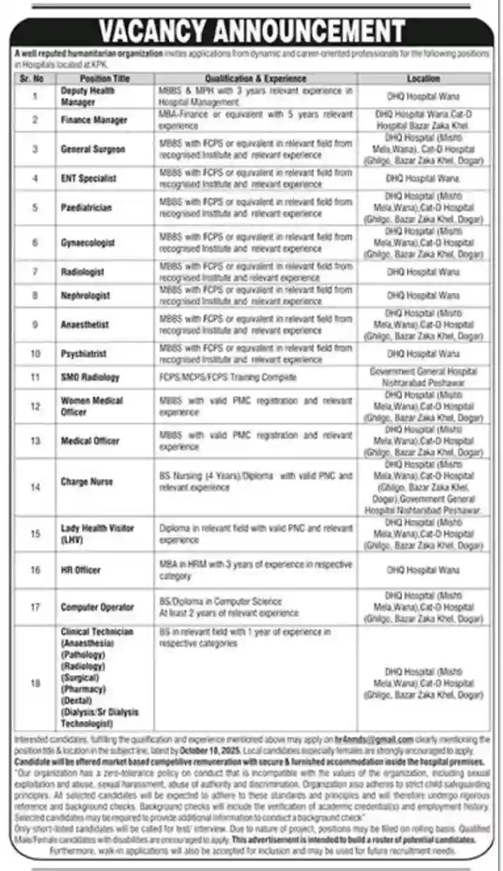 KPK Hospital Jobs 2025 ad
