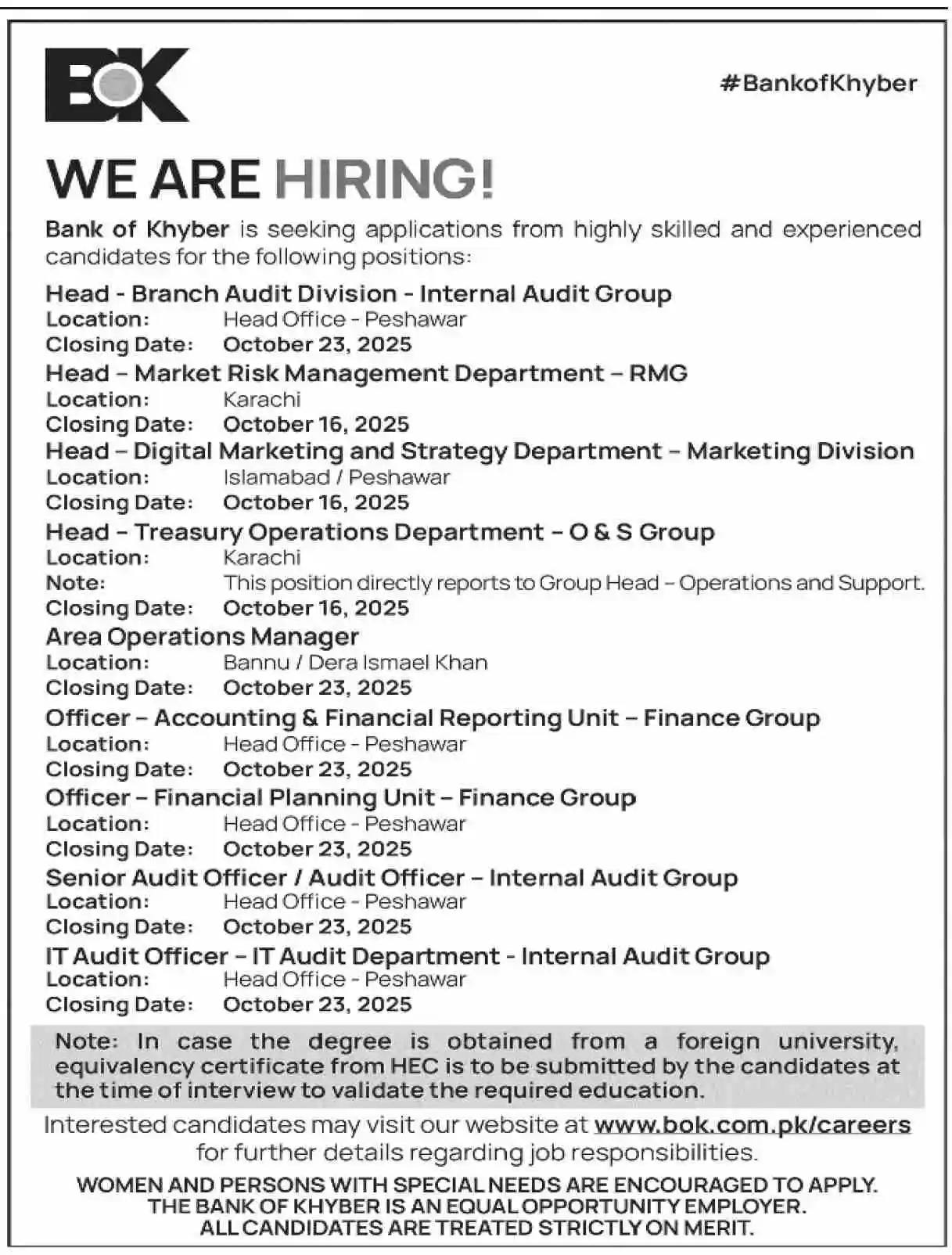 Bank Of Khyber Jobs 2025 Advertisement