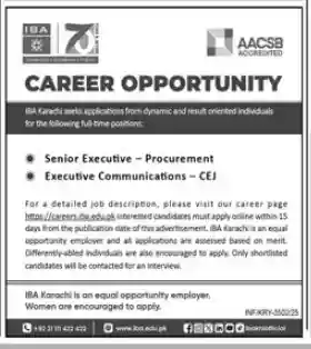 Institute Of Business Administration IBA Karachi Jobs 2025 Today Advertisement