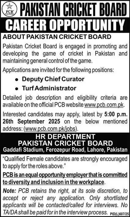 PCB Coach Jobs 2025 Advertisement