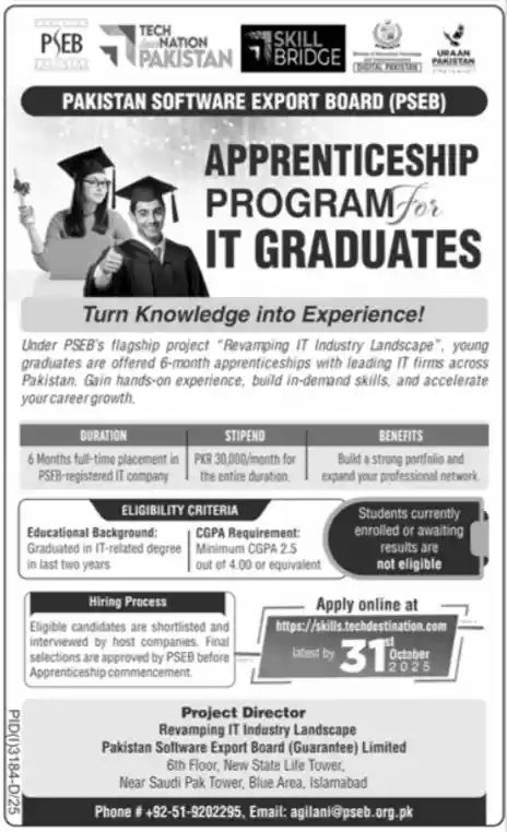 Pakistan Software Export Board PSEB Jobs in 2025 Advertisement