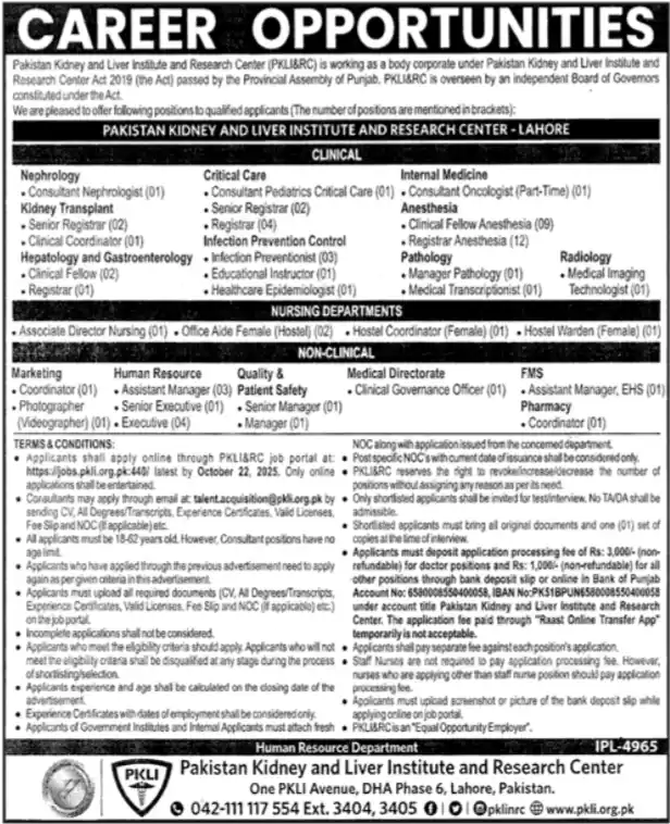 PKLI Recruitment 2025 Today Advertisement
