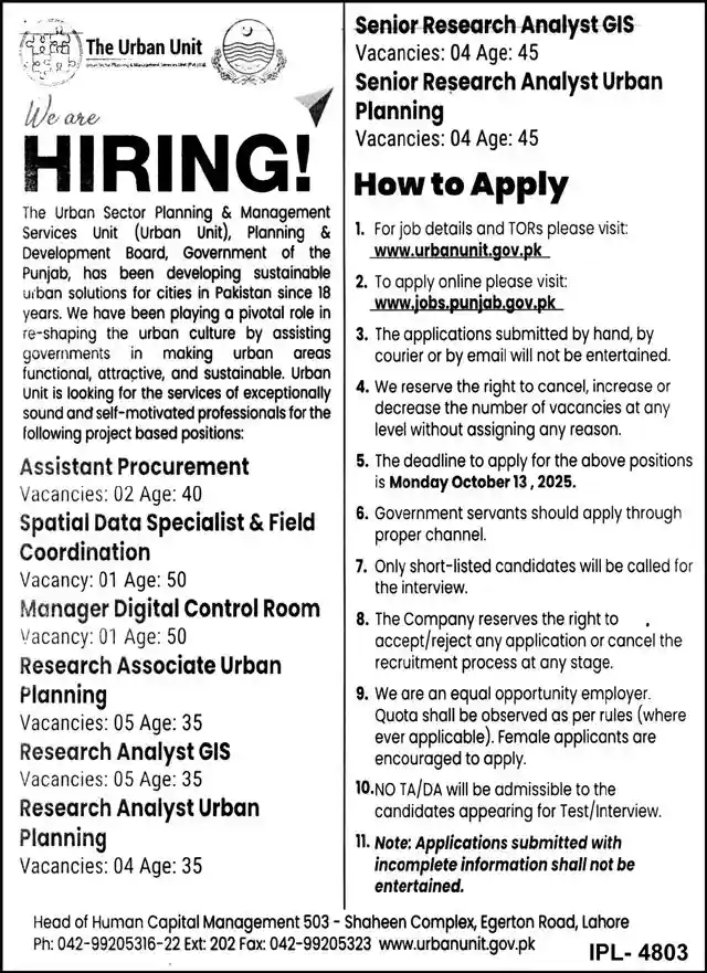 Punjab Government Urban Unit Jobs 2025 Today Advertisment