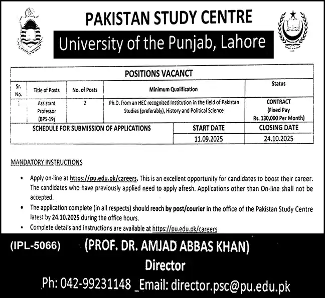 University of the Punjab Latest Jobs 2025 Today ad