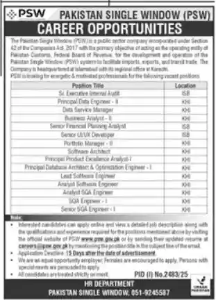 PSW Software Architect Jobs Advertisement
