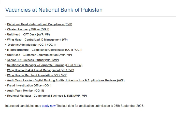 National Bank Of Pakistan NBP Female Jobs 2025 Advertisement
