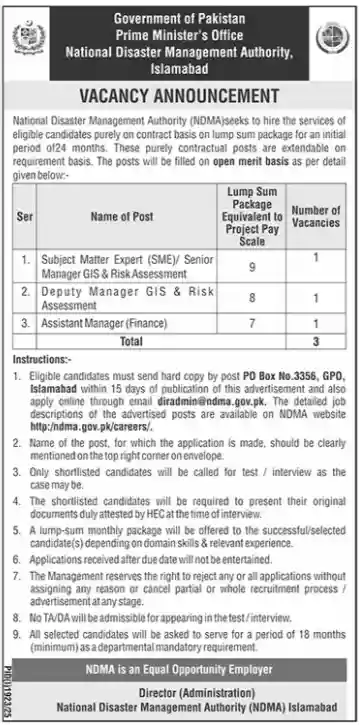 National Disaster Management Authority Jobs 2025 ad