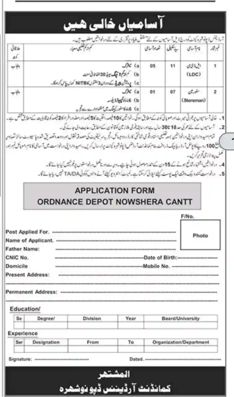 Ordnance Depot Nowshera Cantt Careers 2025 ad