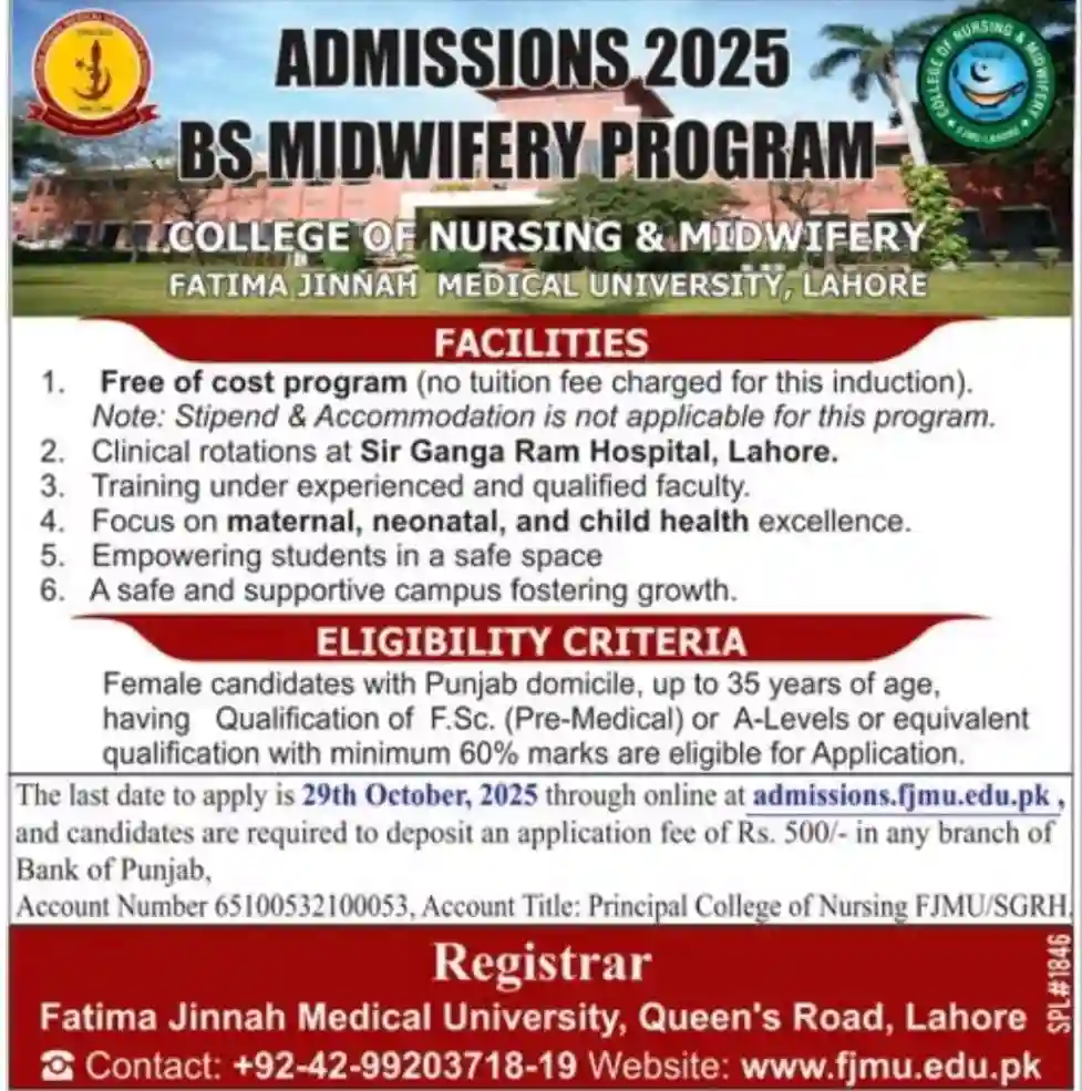 BS Midwifery Admissions 2025 ad