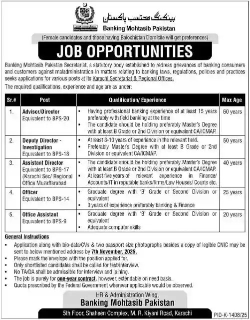 Banking Mohtasib Pakistan Jobs 2025 Advertisement